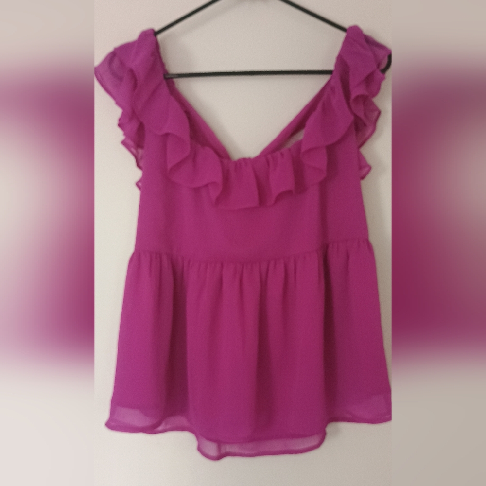 NWOT Banana Republic Magenta Pink Crepe Ruffled flutter Women's Summer Top - Picture 5 of 8